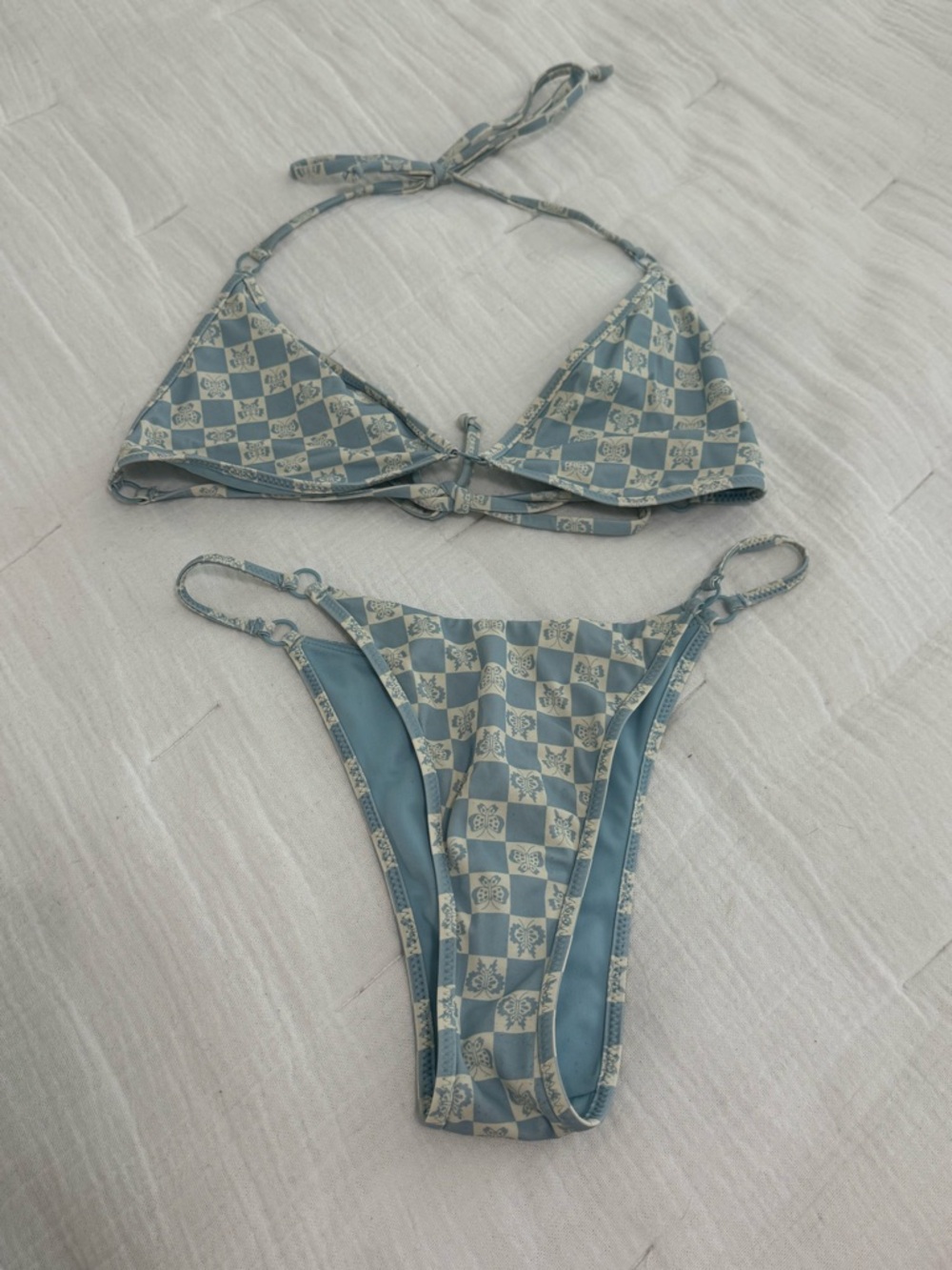 Blue Checkerboard Triangle Bikini Set